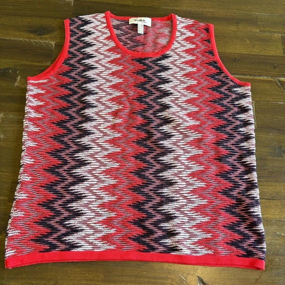 Vica Moda Italy Vintage Top Knit Sleeveless Tank Funny Pattern Red Art To Wear M - Picture 1 of 9